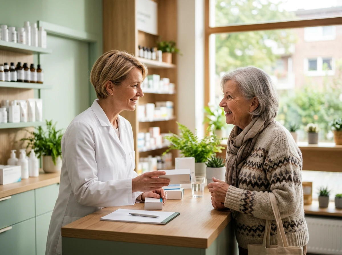 Pharmacien donnant des conseils santé à un patient